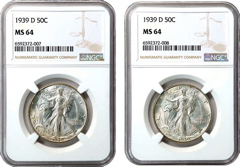 Lot of 2 1939 D Walking Liberty Half Dollars MS 64 NGC SBP2023年1月