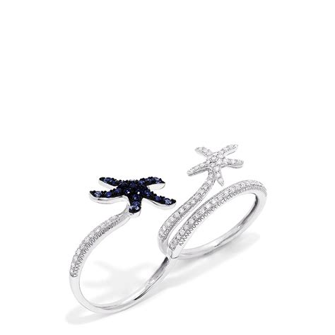 Seaside 14k White Gold Blue Sapphire And Diamond Starfish Ring 071 Tcw