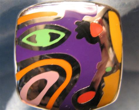 Menegatti Sterling Silver Picasso Art Multi Color Enamel Cocktail Ring Size 7 163g Etsy