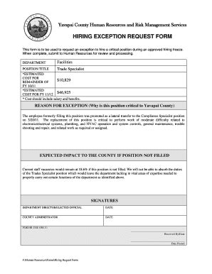 Fillable Online Aq Co Yavapai Az HIRING EXCEPTION REQUEST FORM Aq Co