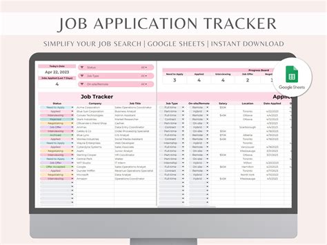 Job Application Tracker Google Sheets Job Planner Etsy