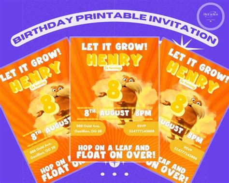 The Lorax Birthday Printable Invitation The Lorax Birthday Invite