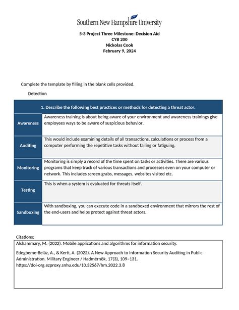 Cyb Project Three Milestone Decision Aid Template Project