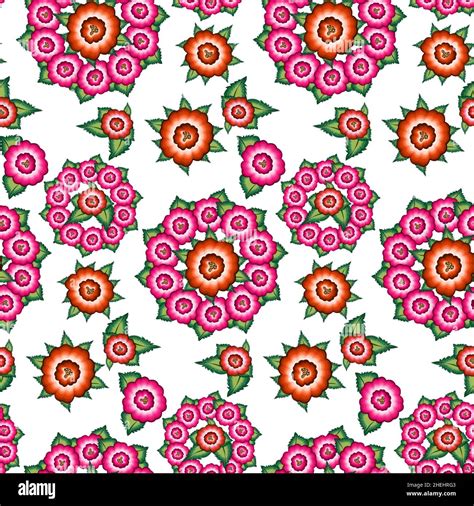 Seamless Mexican Floral Embroidery Pattern Ethnic Colorful Mandala Native Flowers Folk Fashion