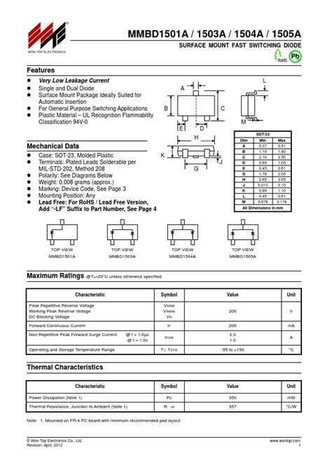 Mmbd1503a Datasheet Won Top