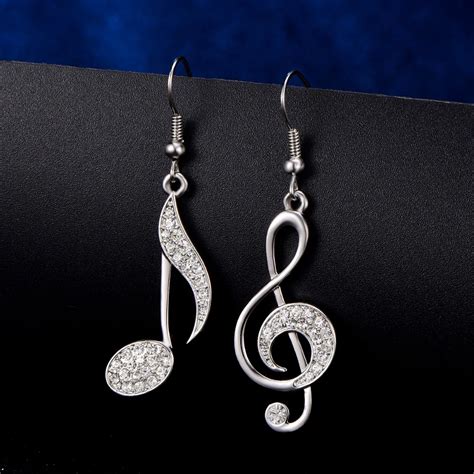 Big Music Note Drop Earrings For Women Elegant Crystal Gold Note