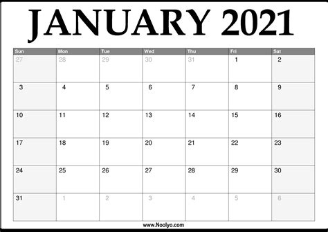 2022 January Calendar Printable – Download Free - Noolyo.com Calendars ...