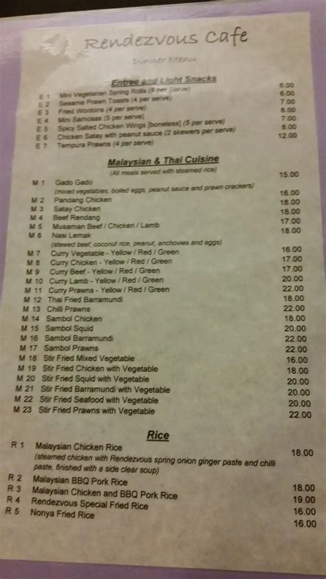 Rendezvous Cafe Menu, Menu for Rendezvous Cafe, Darwin, Darwin ...