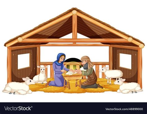 Mary Giving Birth To Jesus In The Stable Vector Image On Vectorstock