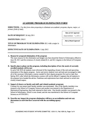 Fillable Online System Nevada ACADEMIC PROGRAM ELIMINATION FORM