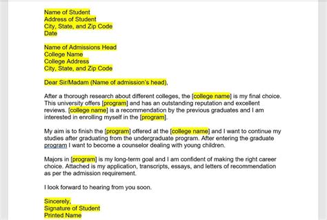 Admission Letter Template College Admissions Letter College