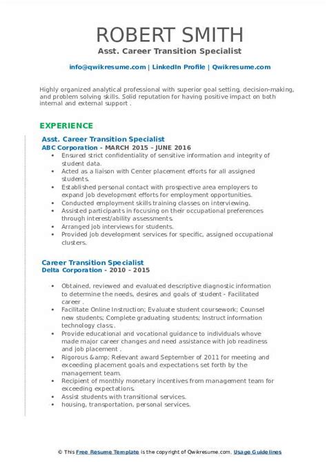 Career Transition Specialist Resume Samples Qwikresume