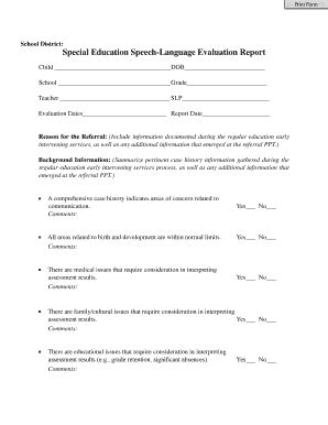 Fillable Online Sde Ct Special Education Speech Language Evaluation