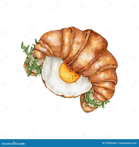 Watercolor Hand Drawn Croissant Illustration Clip Art Stock Image