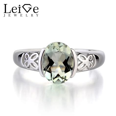 Leige Jewelry Solid Sterling Silver Ring Natural Green Amethyst