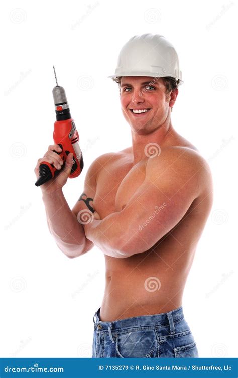 Muscular Man Holding Drill Royalty Free Stock Images Image