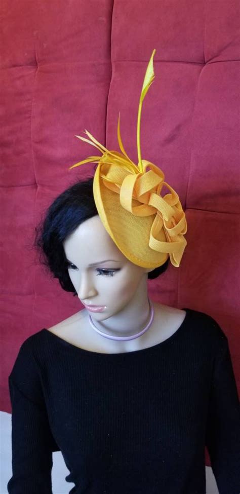 Yellow Fascinator Hat Wedding Bridesmaids Kentucky Derby Hat Etsy