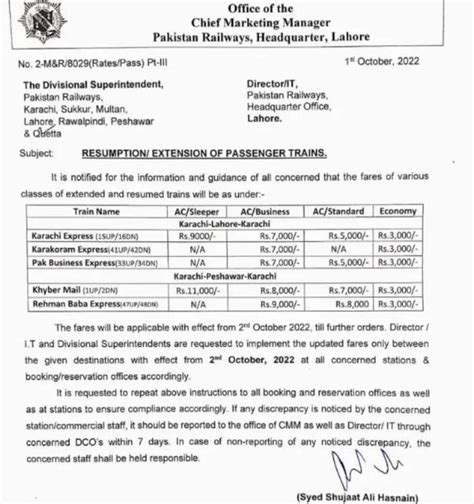 Pakistan Railway Increases Fares Here Is The Updated List