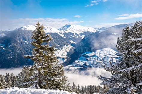 Snowy Landscape - Winter Ski Resort in Austria - Hochzillertal Stock ...