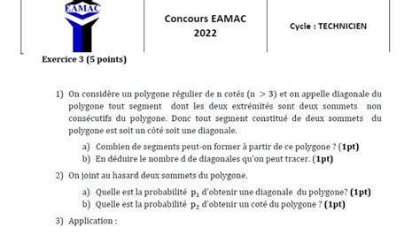 Solution Exercices Maths Concours Eamac Niveau Technicien