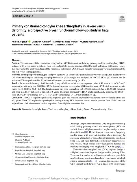 Primary Constrained Condylar Knee Arthroplasty In Severe Varus