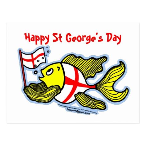 Happy St Georges Day Fun Cartoon English Flag Fish Postcard Zazzle