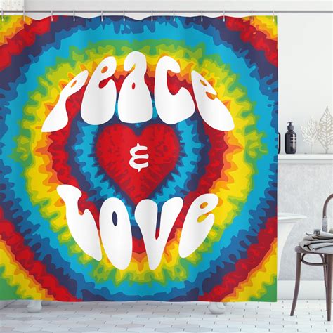 70s Party Shower Curtain Peace And Love Groovy Sixties Tie Dye Effect