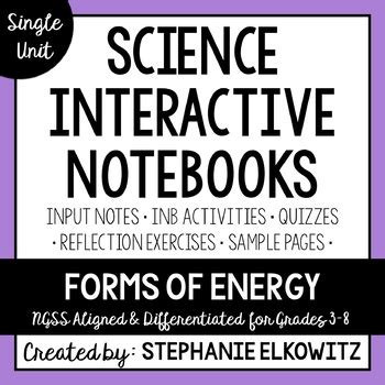 Forms Of Energy Interactive Notebook Unit Editable Notes Tpt