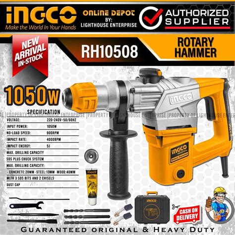 Ingco 1050w Sds Plus Rotary Hammer Hammer Drill 3 Sds Bits 2