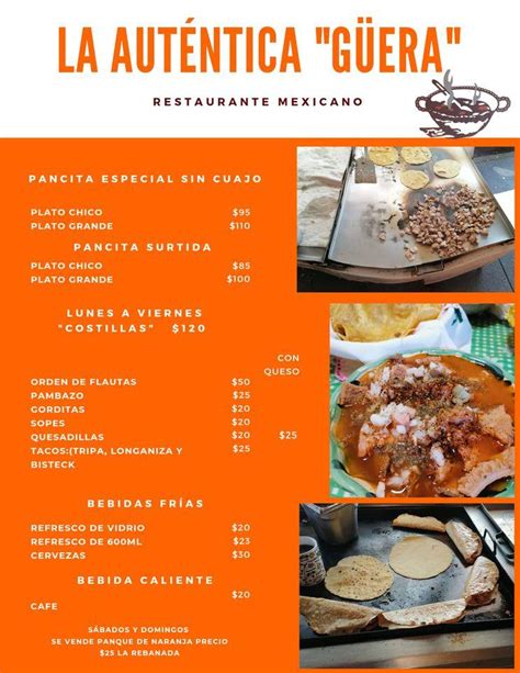 Carta del restaurante Pancita La Autentica Güera Naucalpan del Juárez