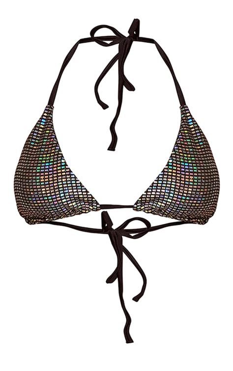 Holographic Sequin Triangle Bikini Top Prettylittlething Usa