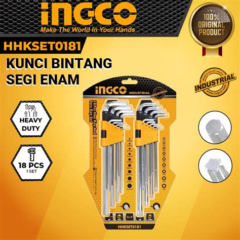 Jual Kunci Bintang Segi Enam INGCO HHKSET0181 SET 18Pcs Panjang Sedang