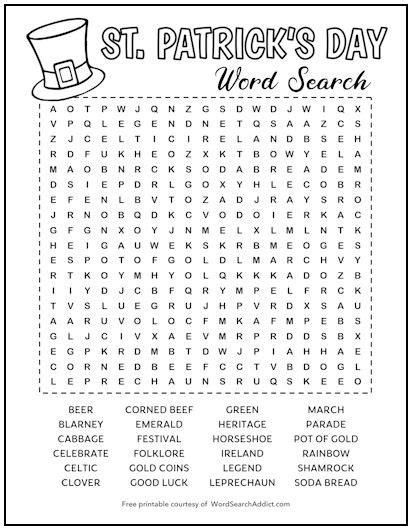 St Patricks Day Printable Word Search Puzzle Word Search Addict