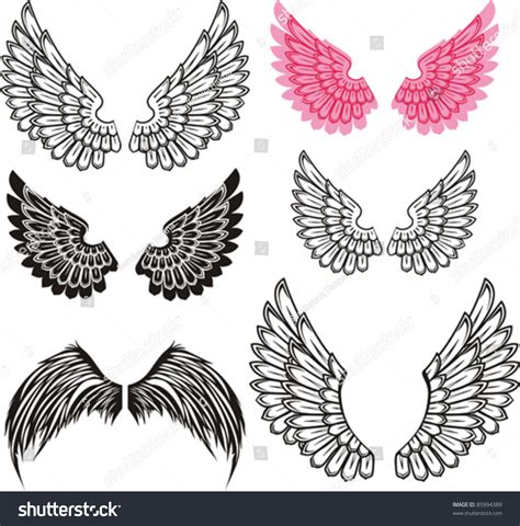 Set Of Wings Isolated On White Background Vector Illustration