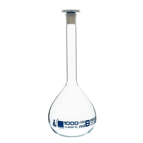 Volumetric Flask 1000ml Class B 2429 Polypropylene Stopper Boro — Eisco Labs