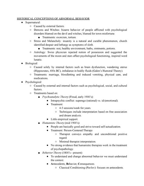 2. History of Abnormal Behavior and Treatment - HISTORICAL CONCEPTIONS ...