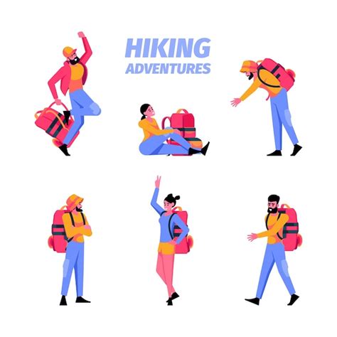 Premium Vector Characters With Backpack Hiking Adventures Characters