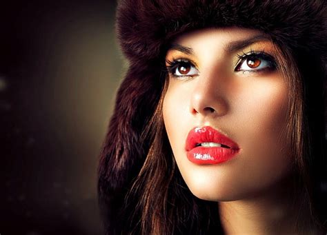 1080p Free Download Beauty Red Model Brown Woman Lips Anna