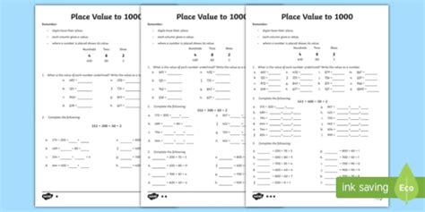 Place Value To 1000 Differentiated Number Worksheet Worksheet Scottish