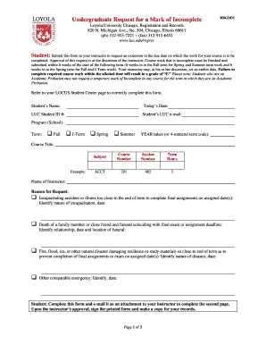 Fillable Online Luc Loyola University Undergraduate Incomplete Form Fax