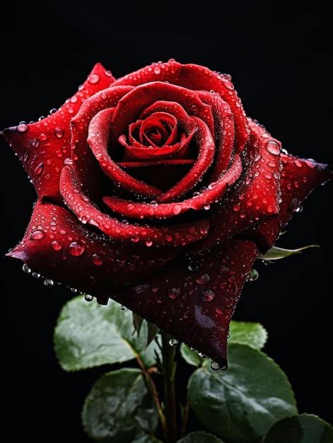 Una Rosa Roja Con Gotas De Agua Y Gotas De Agua Foto Premium