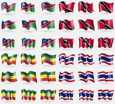 36 Banderas Del Mundo Vectornamibia Trinidad Etiopía Tailandia Símbolo