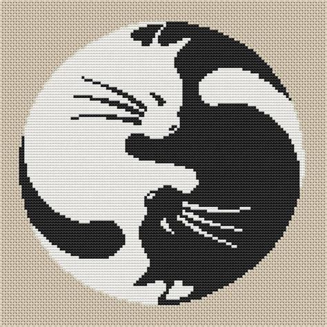 Yin Yang Cat Cross Stitch Pattern Yin Yang Cat Design Yin Yang Etsy Punto De Cruz Patrones