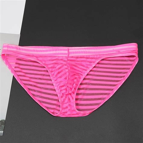 Slip lingerie élégant homme See through Boxer slips rayé poche en