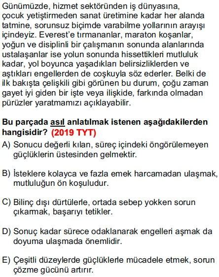 2019 TYT Paragraf Çıkmış Sorular Doğru Tercihler