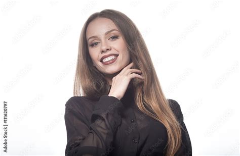 Beautiful Woman Face Perfect Toothy Smile Caucasian Young Girl Close