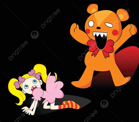 Niña Y Horror Oso De Peluche Peludo Ataque De Terror Vector PNG