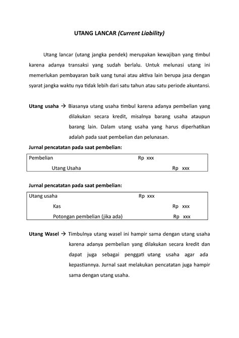 Utang Lancar Utang Lancar Current Liability Utang Lancar Utang