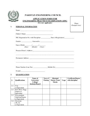 Fillable Online Pec Org Application Form Pakistan Engineering Council