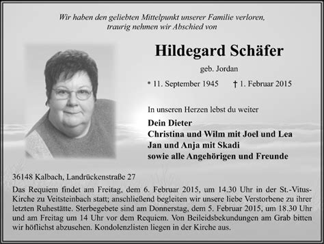 Traueranzeigen Von Hildegard Sch Fer Trauer De